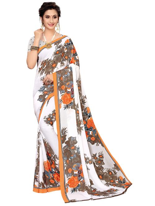 women's floral white colored saree with blouse - 19261485 -  Standard Image - 0