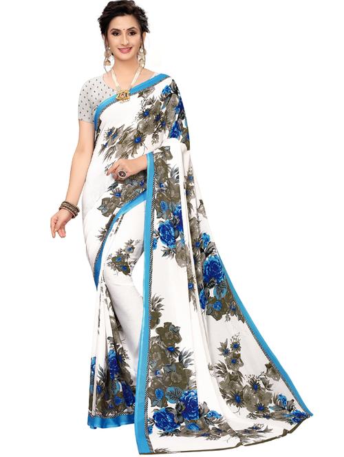 women's floral white colored saree with blouse - 19261488 -  Standard Image - 0