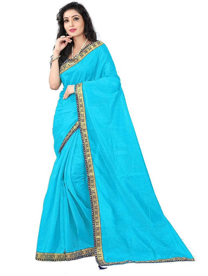 women's bordered turquoise colored saree - 19261962 - Zoom Image - 0