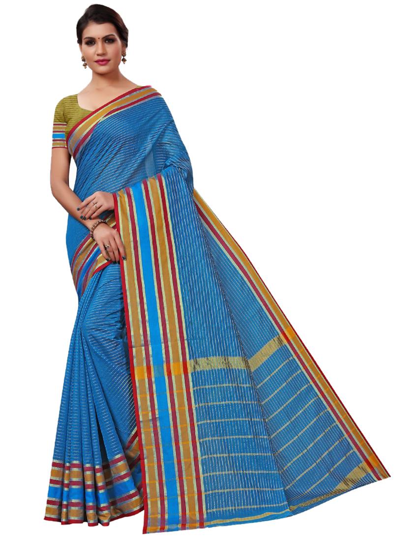contrast bordered woven saree with blouse - 19262009 - Zoom Image - 0