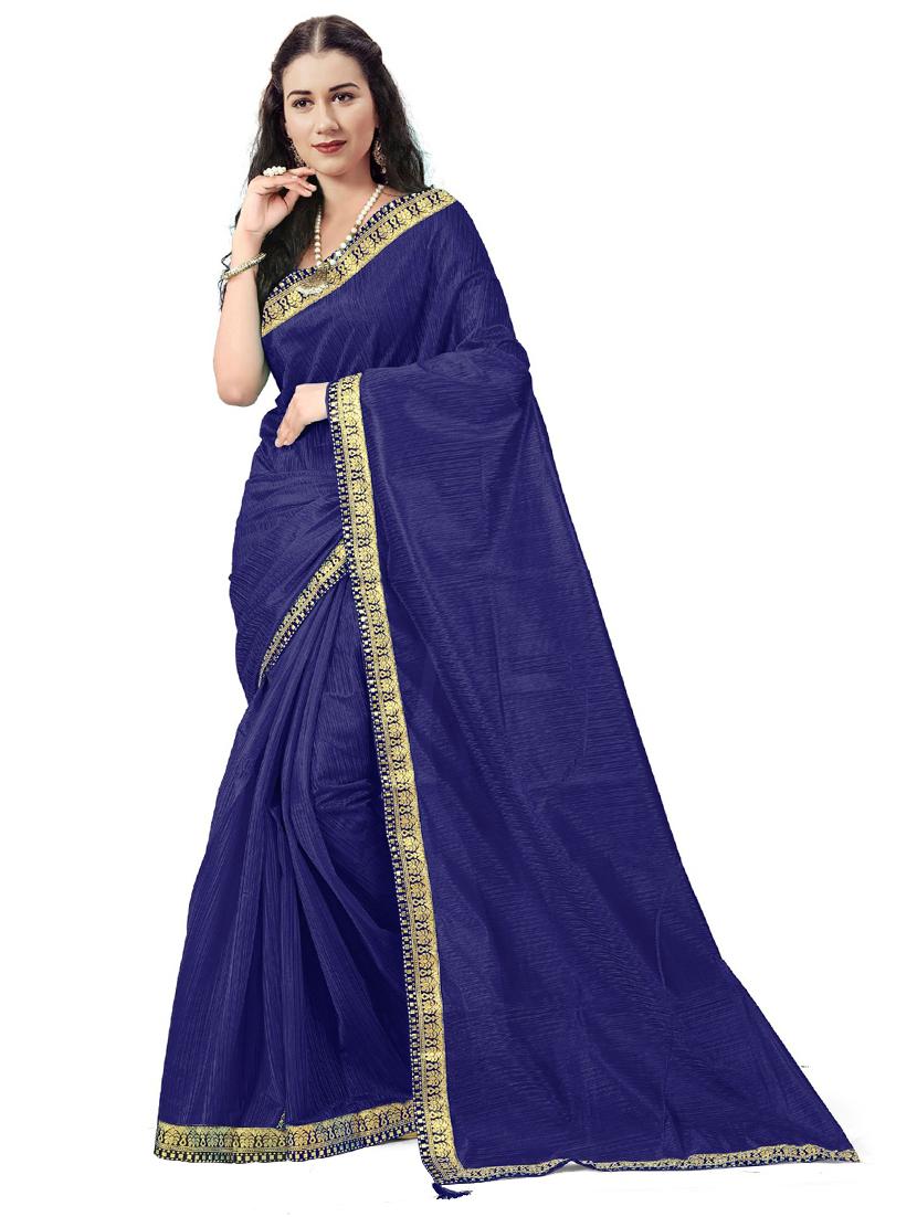 women's bordered navy blue colored saree with blouse - 19262019 -  Zoom Image - 0