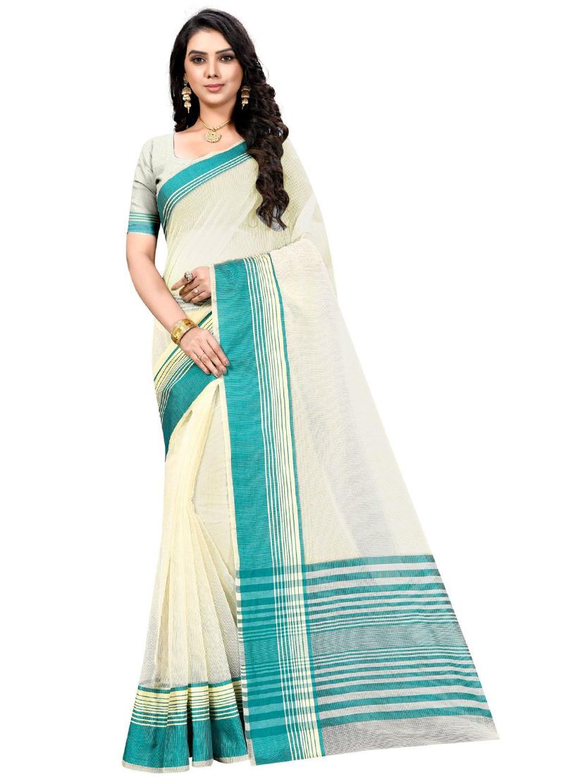 contrast bordered woven saree set with blouse - 19262056 - Zoom Image - 0
