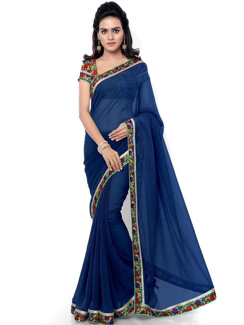 contrast bordered woven saree - 19262780 - Zoom Image - 0