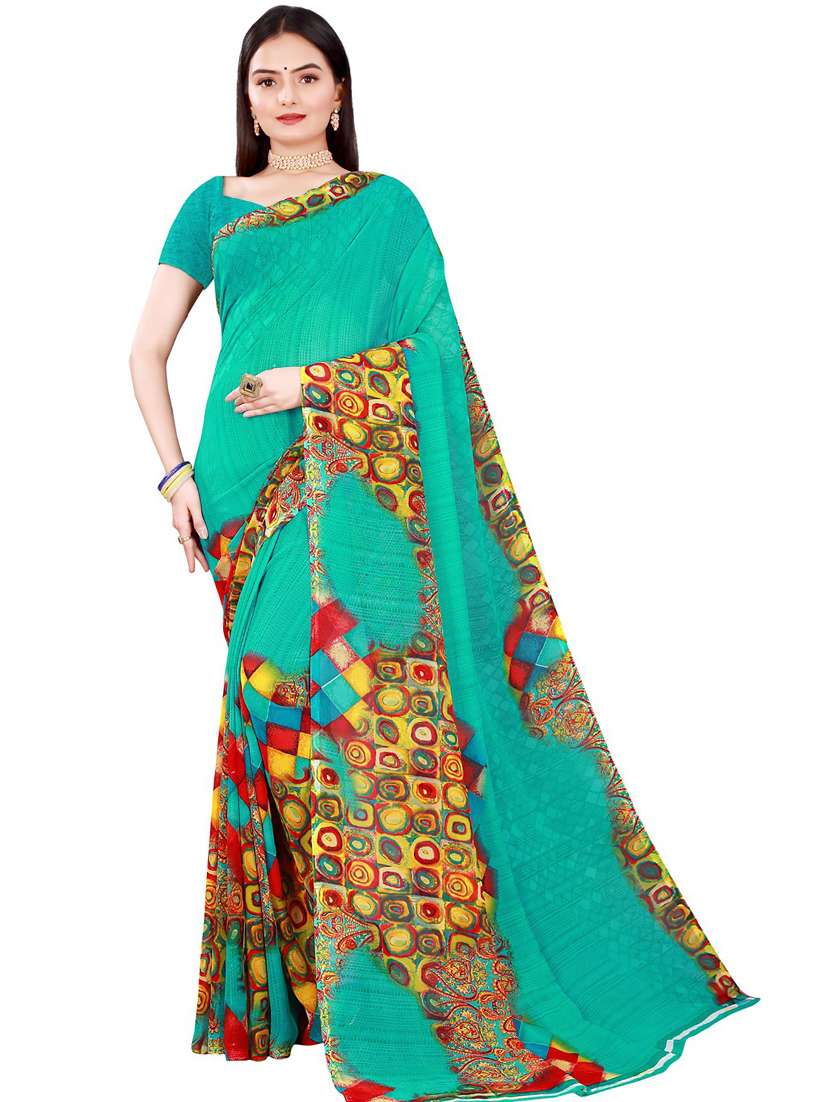 women's printed green colored saree with blouse - 19263248 -  Zoom Image - 0