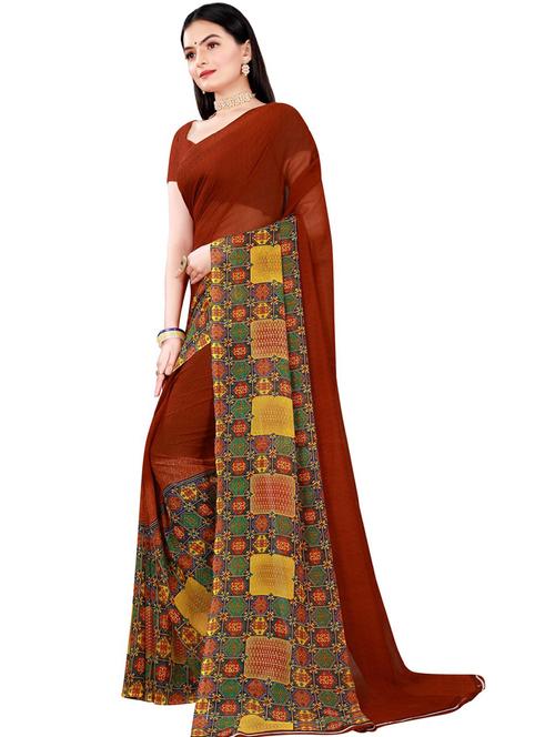 women's printed brown colored saree with blouse - 19263274 -  Standard Image - 0