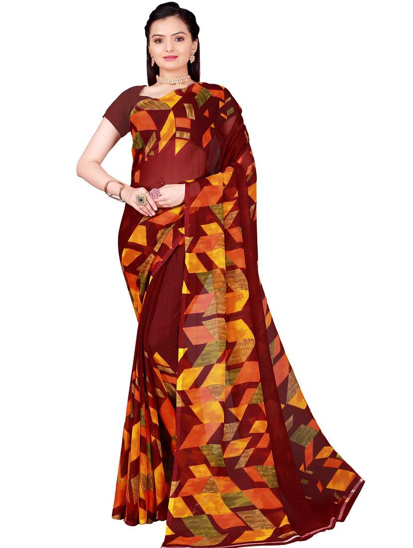 women's geometric multi colored saree with blouse - 19263279 - Zoom Image - 0