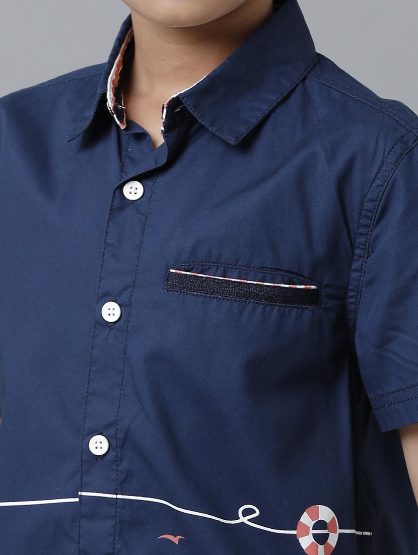 navy blue printed shirt - 19263372 - Standard Image - 5