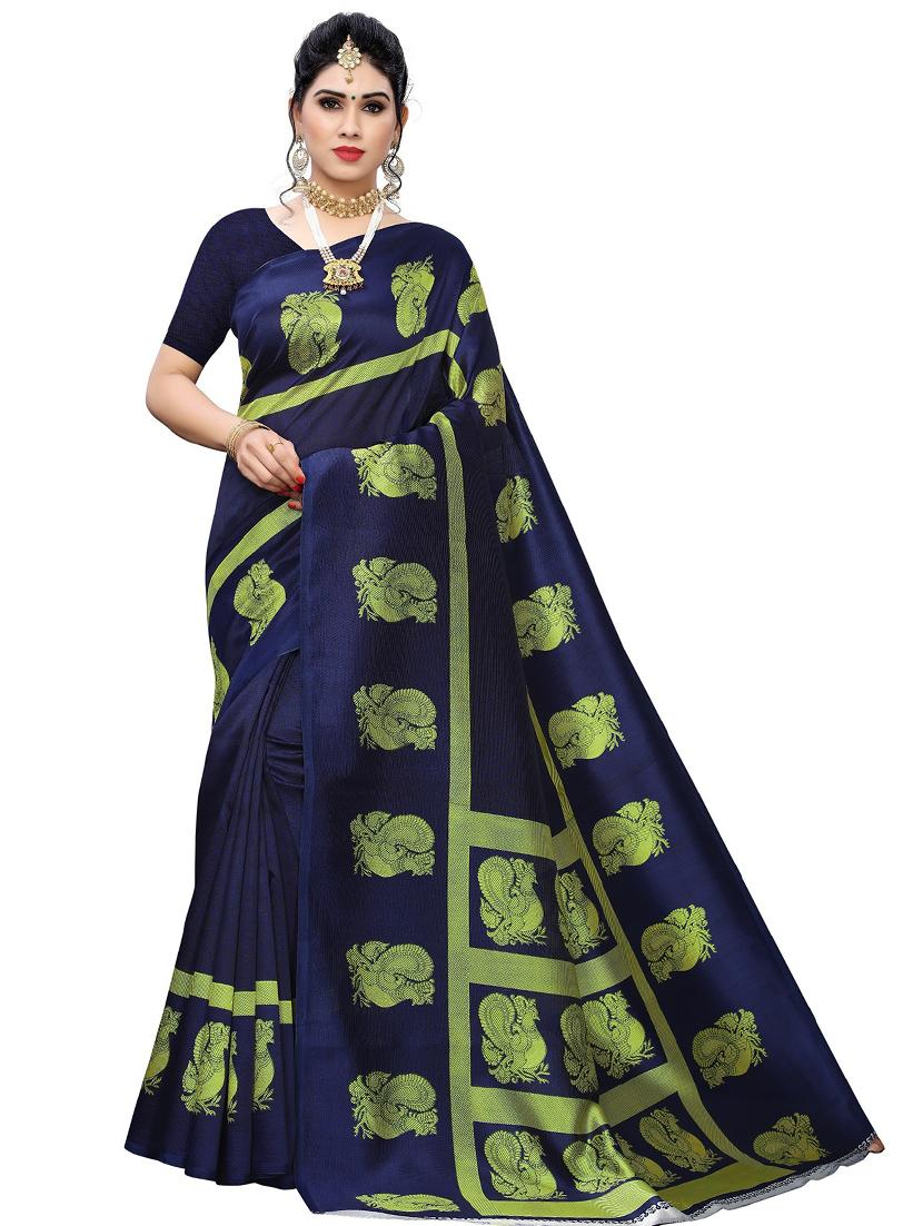 block printed mysore saree with blouse - 19263530 - Zoom Image - 0