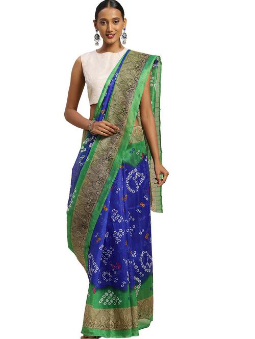 blue bandhani printed saree - 19263848 - Standard Image - 0