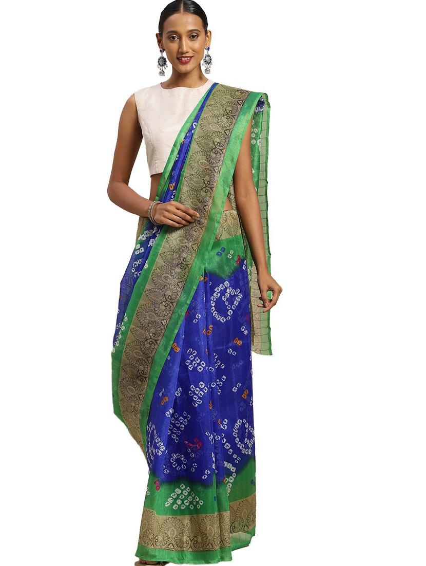 blue bandhani printed saree - 19263848 - Zoom Image - 0