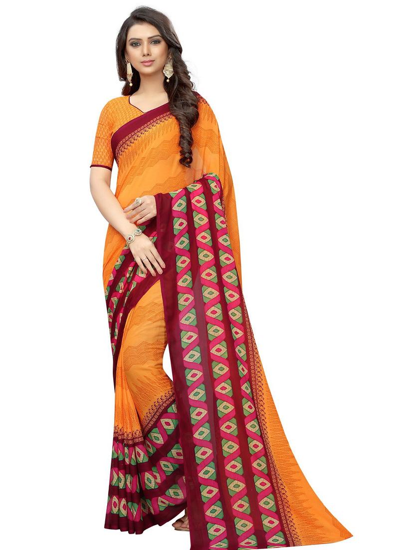 red printed saree with blouse - 19263850 -  Zoom Image - 0