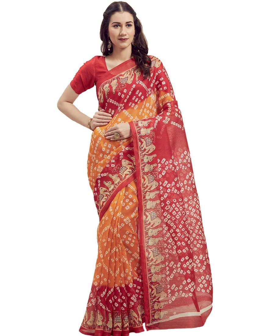 multi colored bandhani print saree with blouse