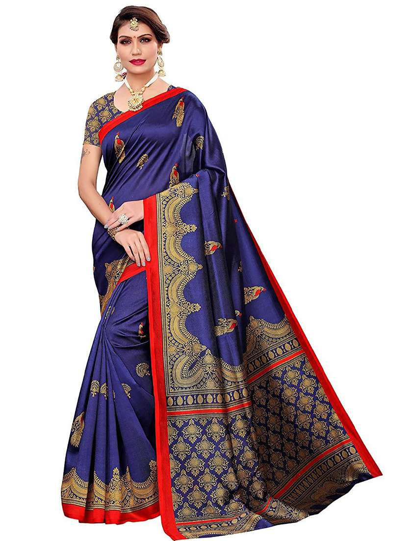 blue self design saree with blouse