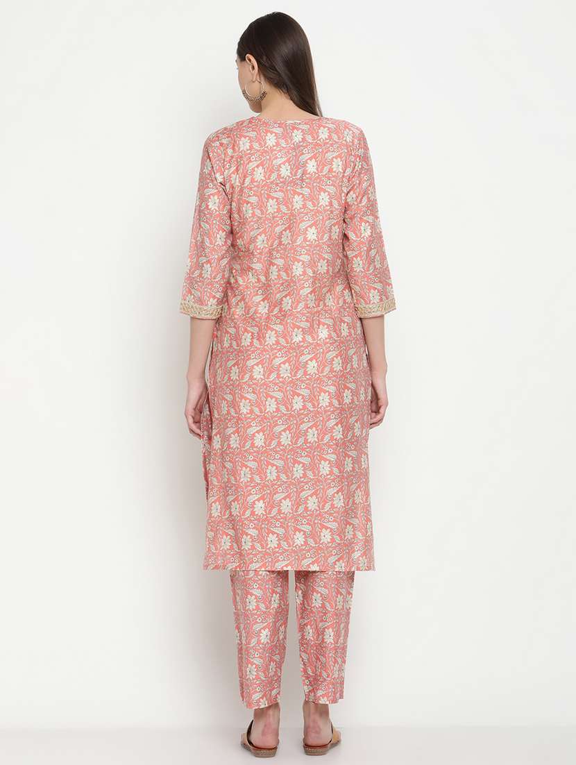 peach three quarter sleeve kurta pant set  - 19264591 -  Standard Image - 3