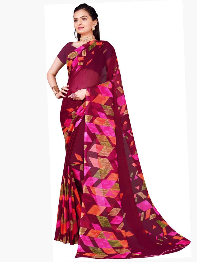 women's printed pink colored saree with blouse - 19264873 -  Zoom Image - 0
