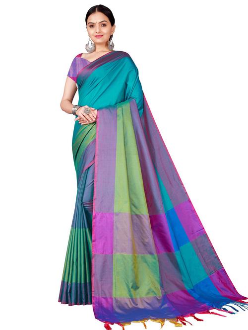 check multi color printed saree with blouse - 19265051 - Standard Image - 0