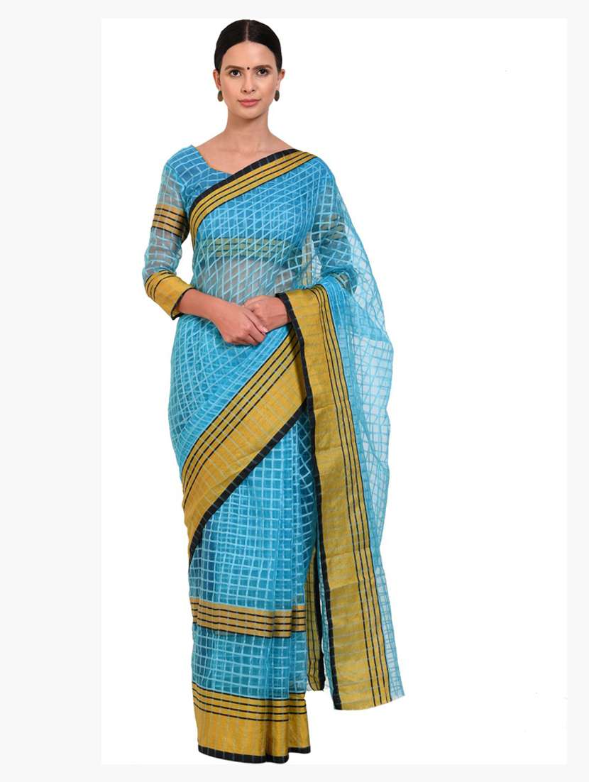 self design kota doria saree with blouse