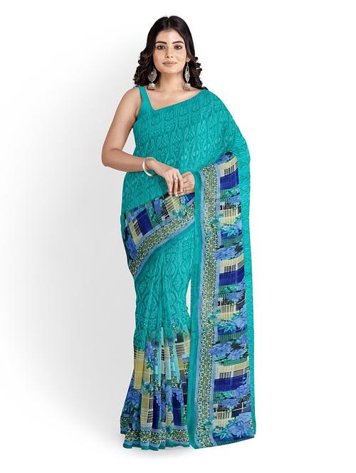 green printed saree with blouse - 19265620 - Standard Image - 0