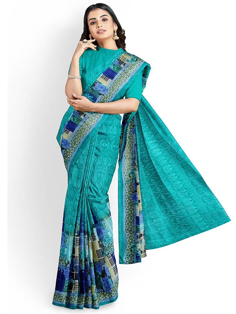 green printed saree with blouse - 19265620 - Standard Image - 3