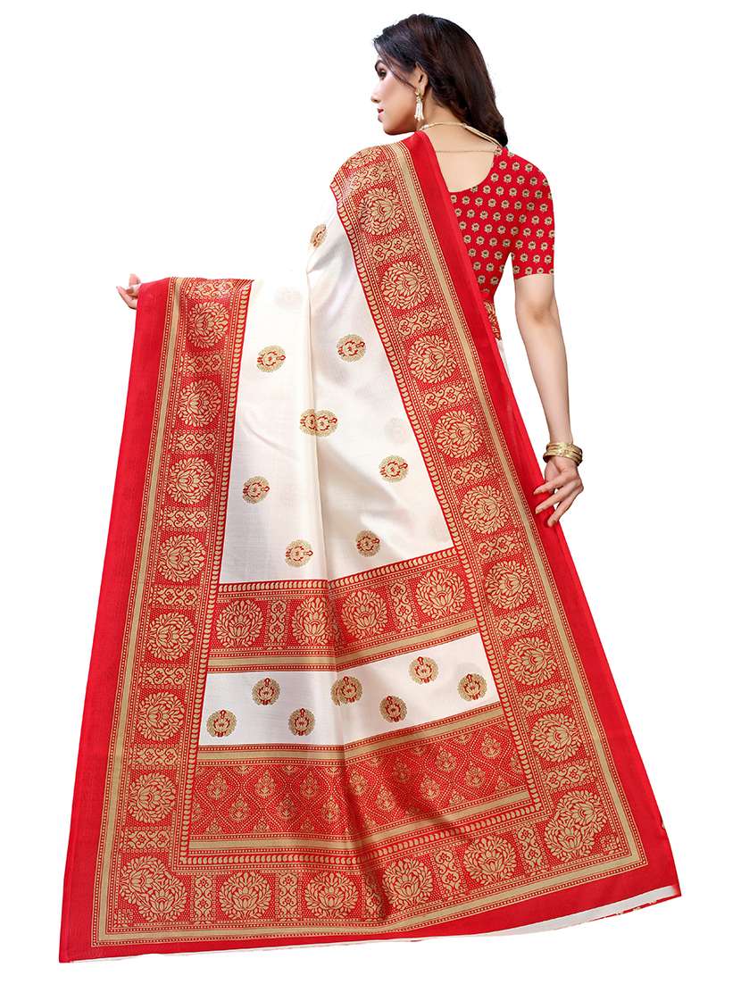 women's self design white colored saree with blouse - 19265664 -  Standard Image - 3