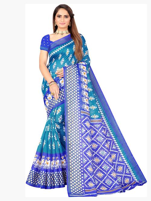 contrast border ikkat saree with blouse - 19265773 -  Standard Image - 0