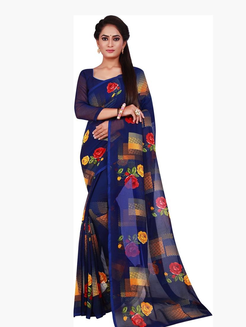 self design printed saree with blouse - 19265802 -  Zoom Image - 0