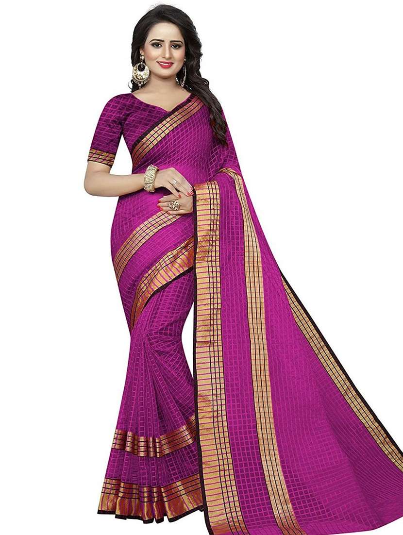 women's checks purple colored saree with blouse