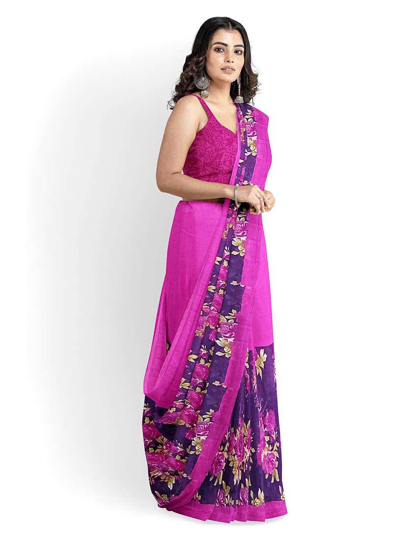 pink printed saree with blouse - 19266285 - Standard Image - 3