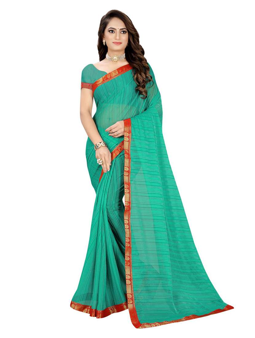 blue stripes solid saree with blouse - 19267612 - Zoom Image - 0