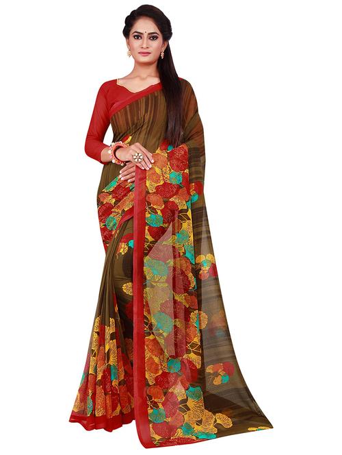 red printed saree with blouse - 19267674 -  Standard Image - 0