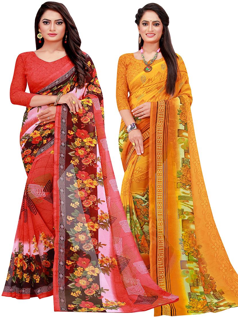 pack of 2 multi color saree with blouse - 19280751 - Zoom Image - 0