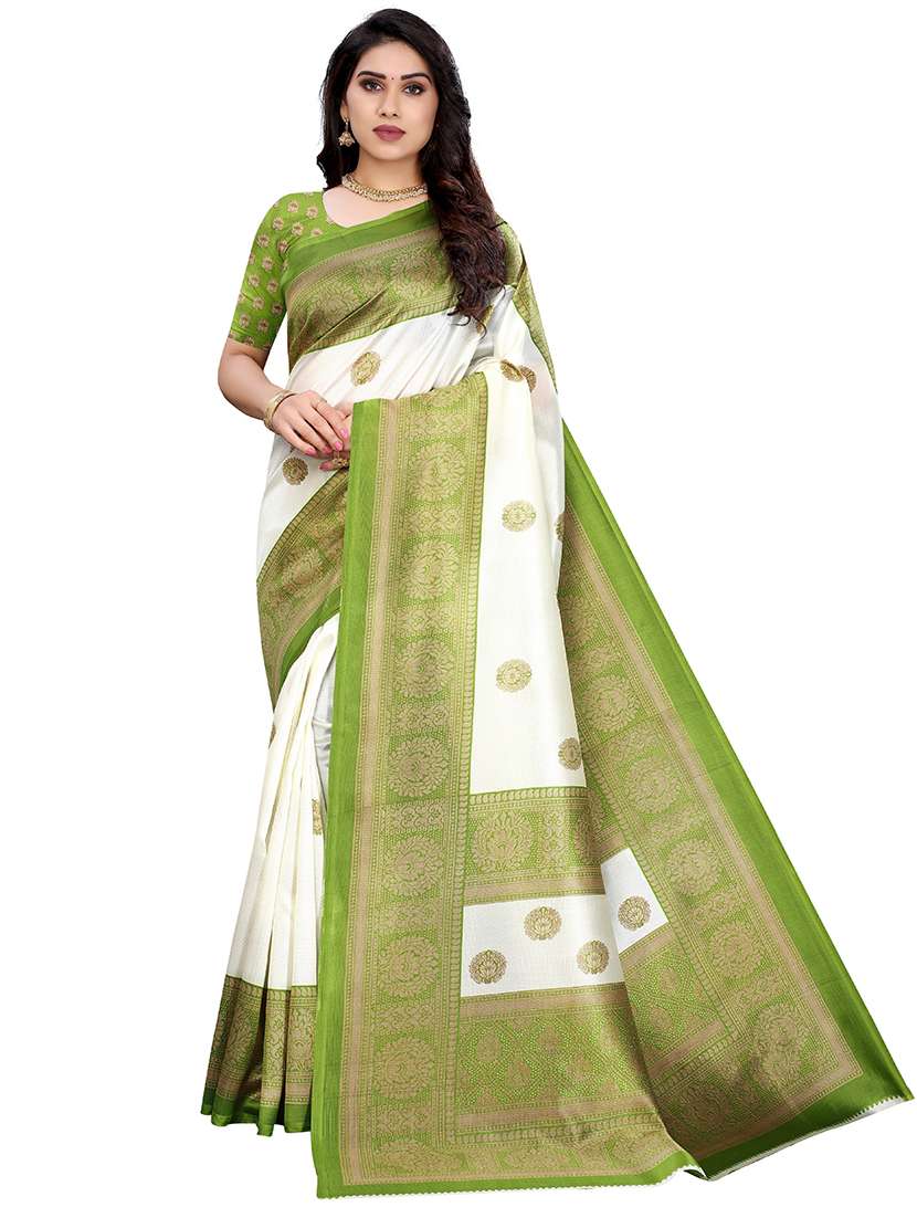 women's quirky white colored saree with blouse