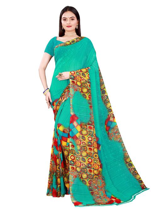 women's printed sea green colored saree with blouse - 19281239 -  Standard Image - 0