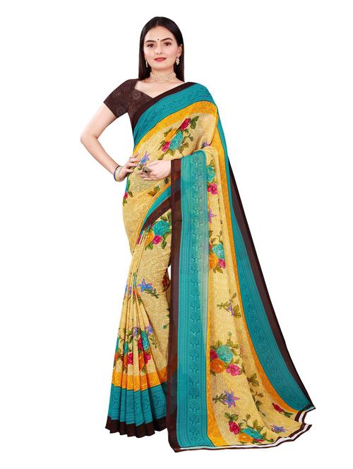 women's printed beige colored saree with blouse - 19282163 - Standard Image - 0