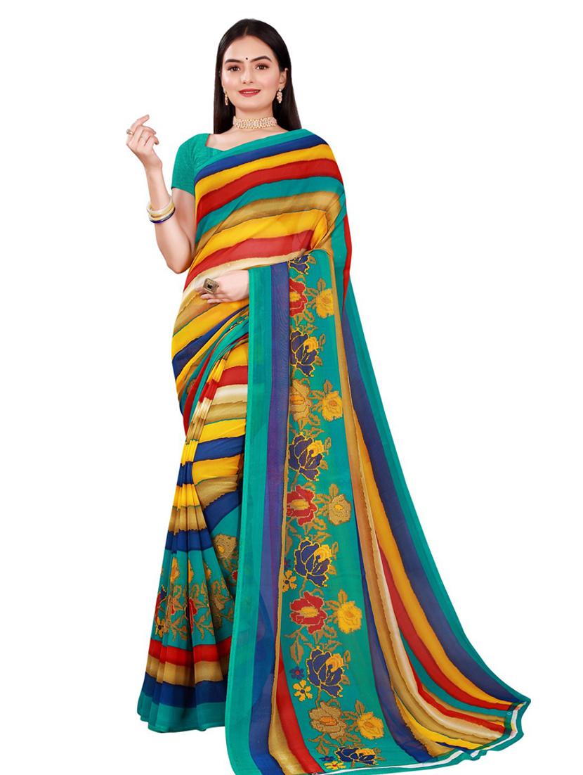 multi colored printed bollywood saree with blouse