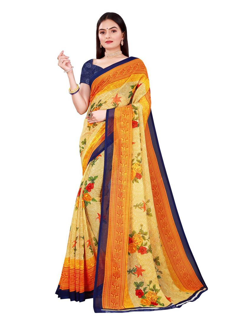 women's printed yellow colored saree with blouse - 19282219 -  Zoom Image - 0