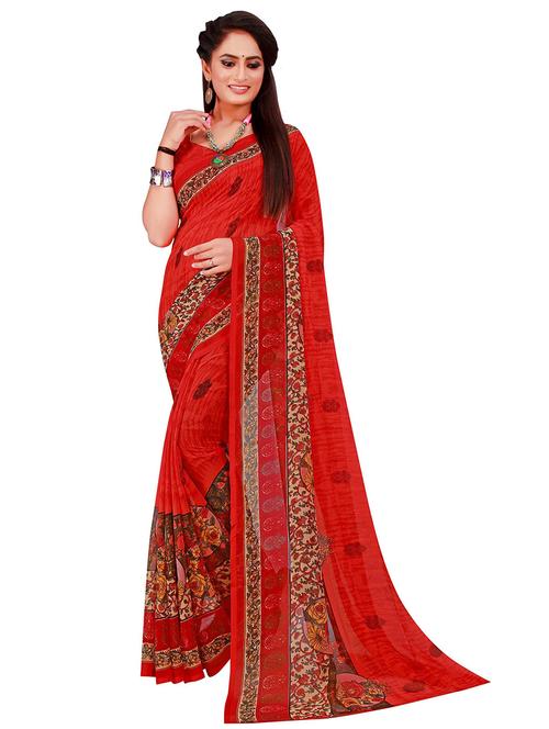women's printed red colored saree with blouse - 19282236 - Standard Image - 0