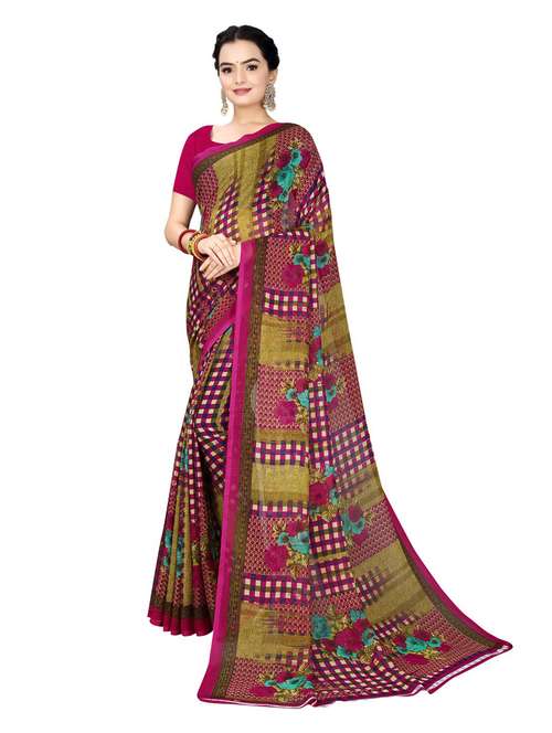 women's printed pink colored saree with blouse - 19282239 -  Standard Image - 0