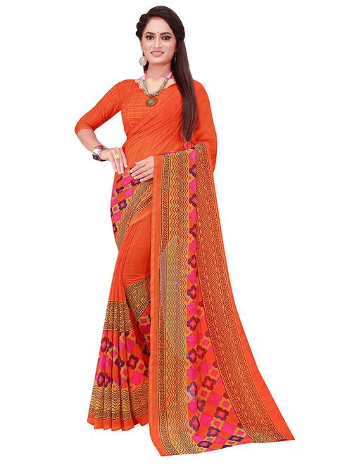 orange printed bollywood saree with blouse - 19282245 - Standard Image - 0