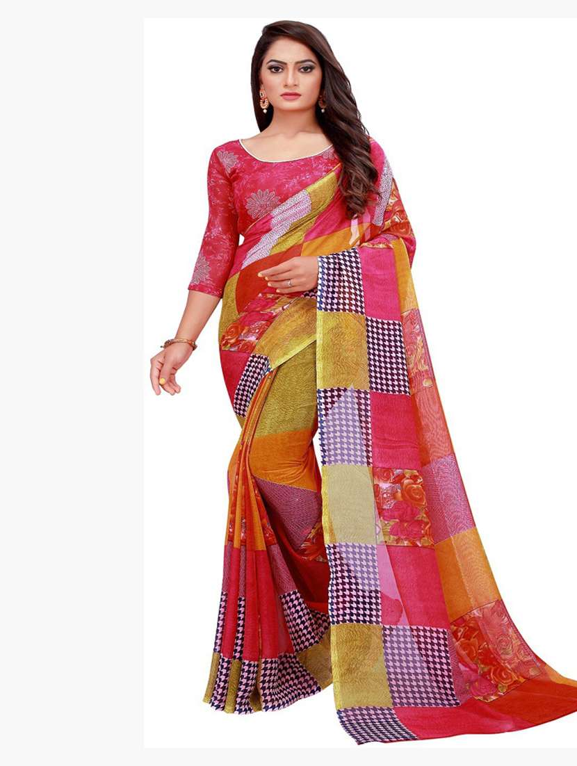 women's printed multi colored saree with blouse