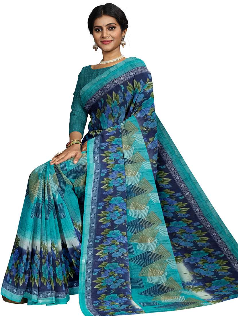 women's printed green colored saree with blouse - 19282254 -  Zoom Image - 0