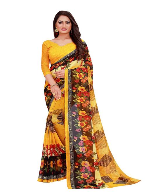 women's floral mustard colored saree with blouse - 19282262 - Standard Image - 0