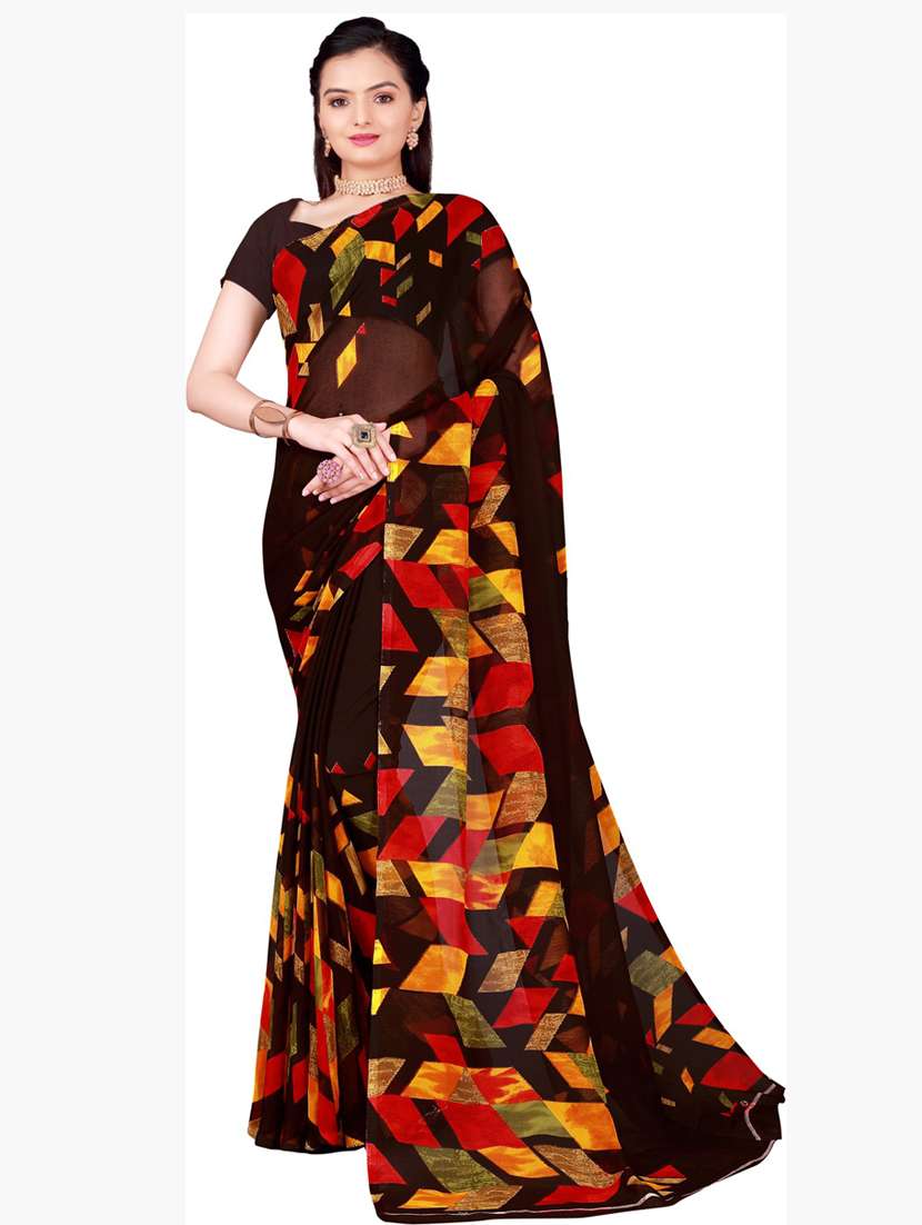women's printed multi colored saree with blouse