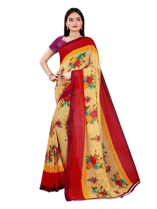women's floral beige colored saree with blouse - 19282274 -  Standard Image - 0
