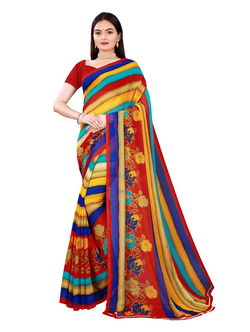 women's printed multi colored saree with blouse