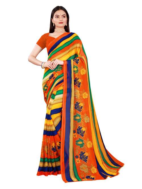 women's printed multi colored saree with blouse - 19282301 - Standard Image - 0