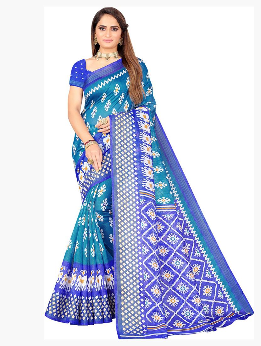 women's self design blue colored saree with blouse