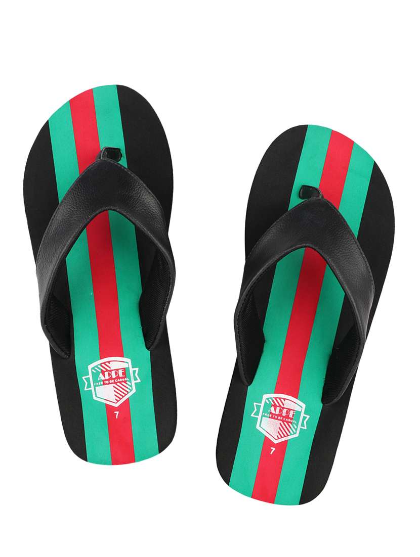 black synthetic & mesh slip on flip flops