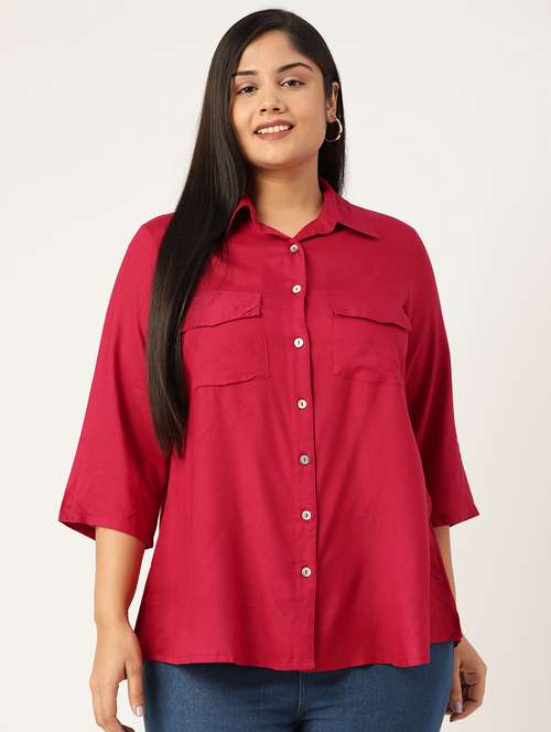 maroon solid shirt - 19286299 - Standard Image - 0