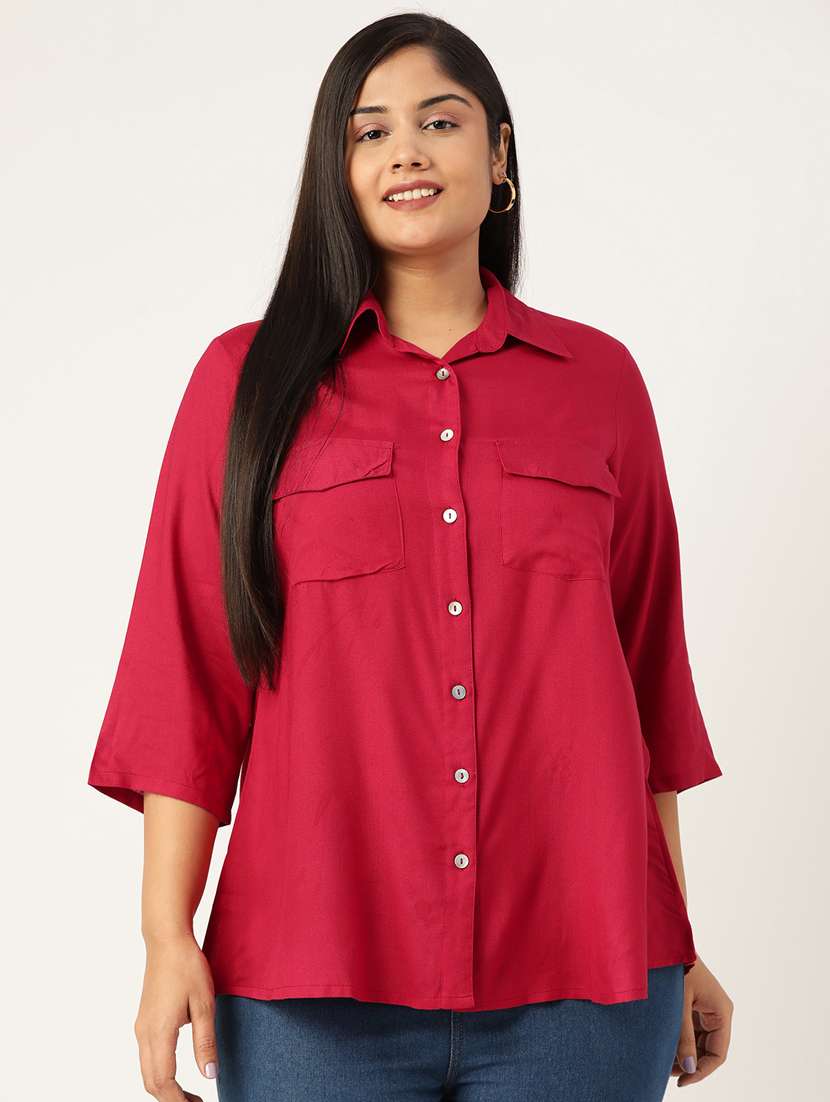 maroon solid shirt - 19286299 - Zoom Image - 0